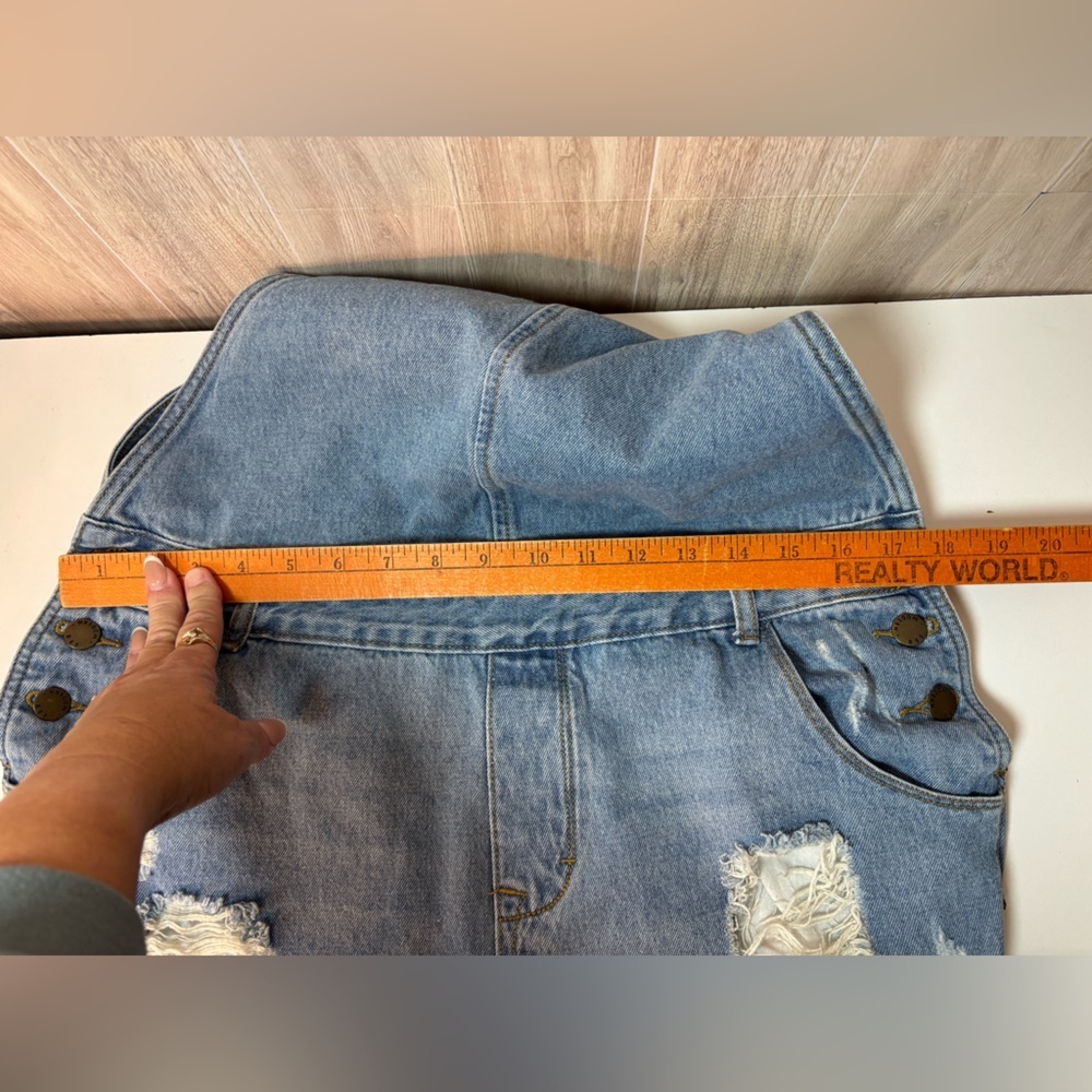 Mod Ref Blue Denim Distressed Overalls Bibs - Picture 10 of 12